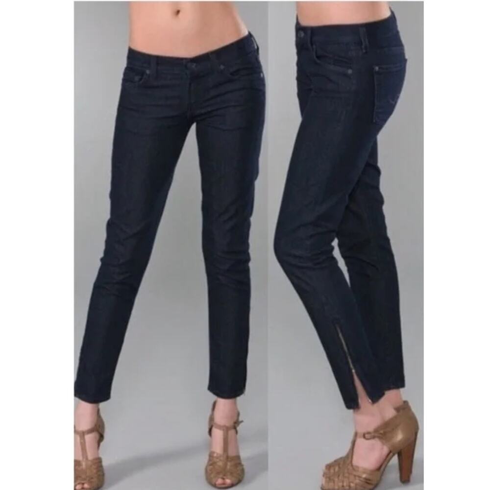 7 For All Mankind Gwenevere Jeans Ankle Zip Dark Wash Blue Slim Fit Mid Rise 31